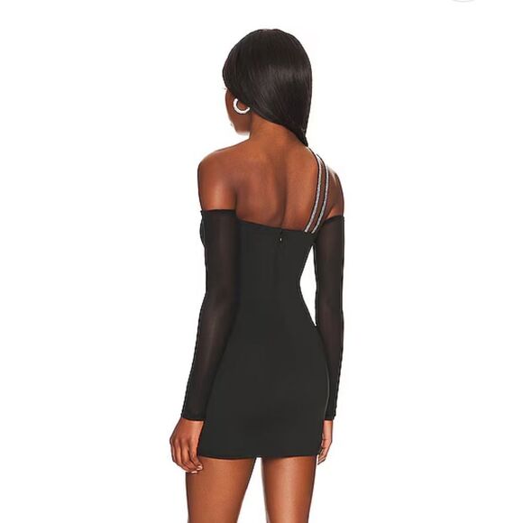 Superdown Natalie Mini Dress Black rhinestone off shoulder cut out party Revolve - Picture 3 of 10